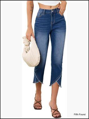 Women's High Waisted Stretchy Cropped Skinny Jeans with Pockets